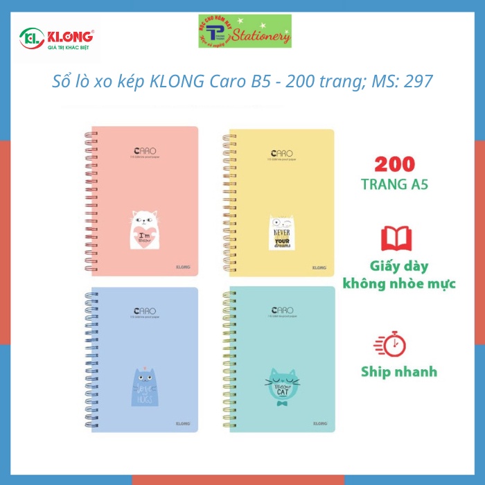 Sổ lò xo kép KLONG Caro B5 bìa cứng - 200 trang; MS: 297