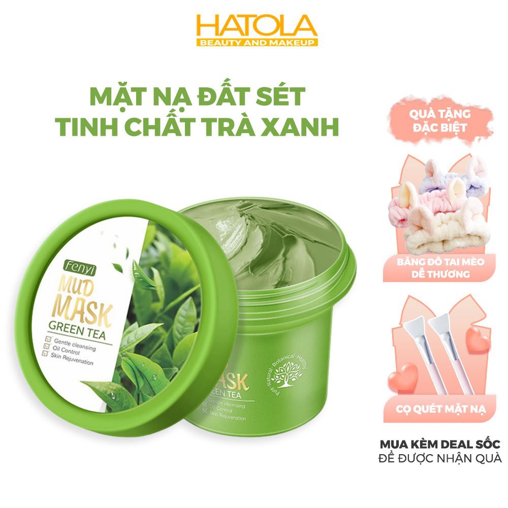 Mặt nạ bùn đất sét Fenyi tinh chất trà xanh giảm mụn đầu đen kiềm dầu dưỡng trắng làm sáng mịn da 100g