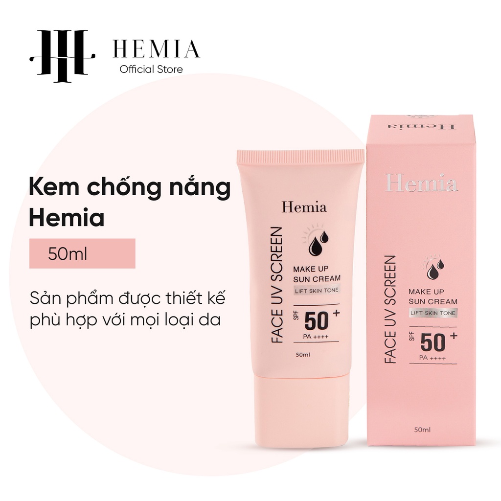 Kem chống nắng Hemia nâng tone trắng da kiềm dầu cho da dầu mụn da khô da nhạy cảm nhập khẩu chính hãng Hàn Quốc 50ml