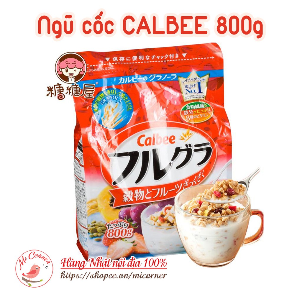 [Date MỚI - Đủ Vị] Ngũ cốc CALBEE Nhật Bản gói đỏ 800g, gói trắng ít đường, màu nâu vị socola chuối 600g