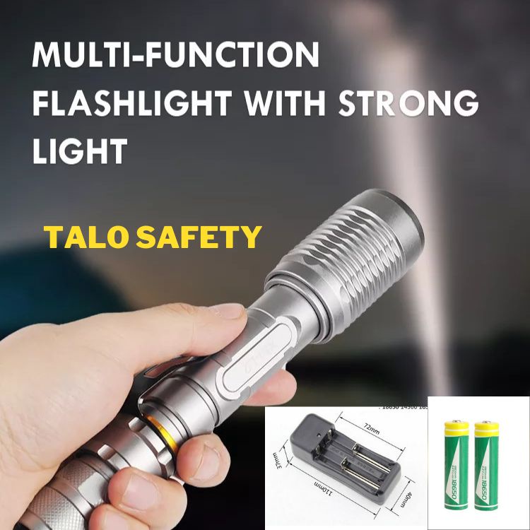 Đèn pin siêu sáng chip led T6 2 pin sạc 18650 có zoom, chống nước tốt
