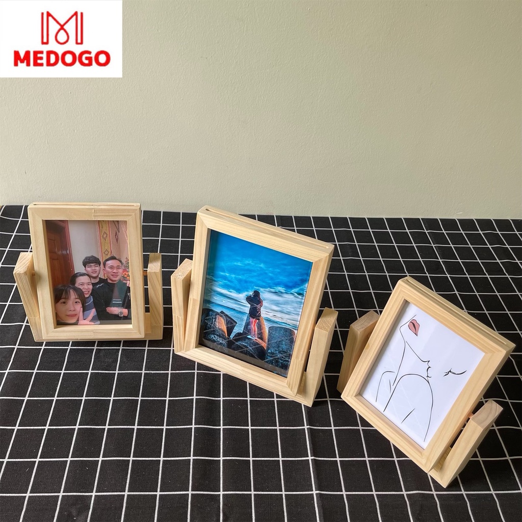 Khung ảnh gỗ MEDOGO để bàn xoay 360, gỗ thông nhập khẩu trang trí nhà cửa phong cách hiện đại