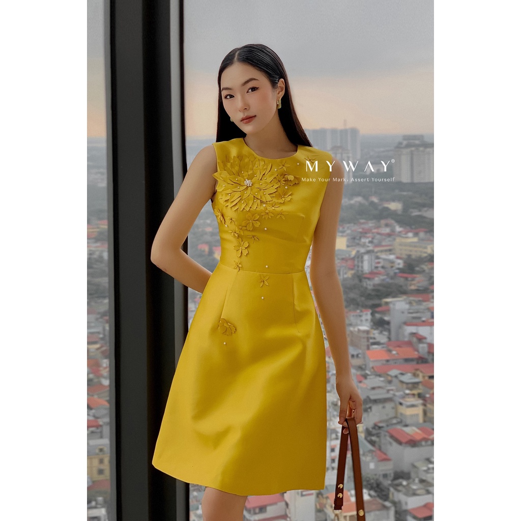 Đầm Dự Tiệc Nữ MY WAY Dáng Chữ A Không Tay Kết Hoa Sang Trọng MD519