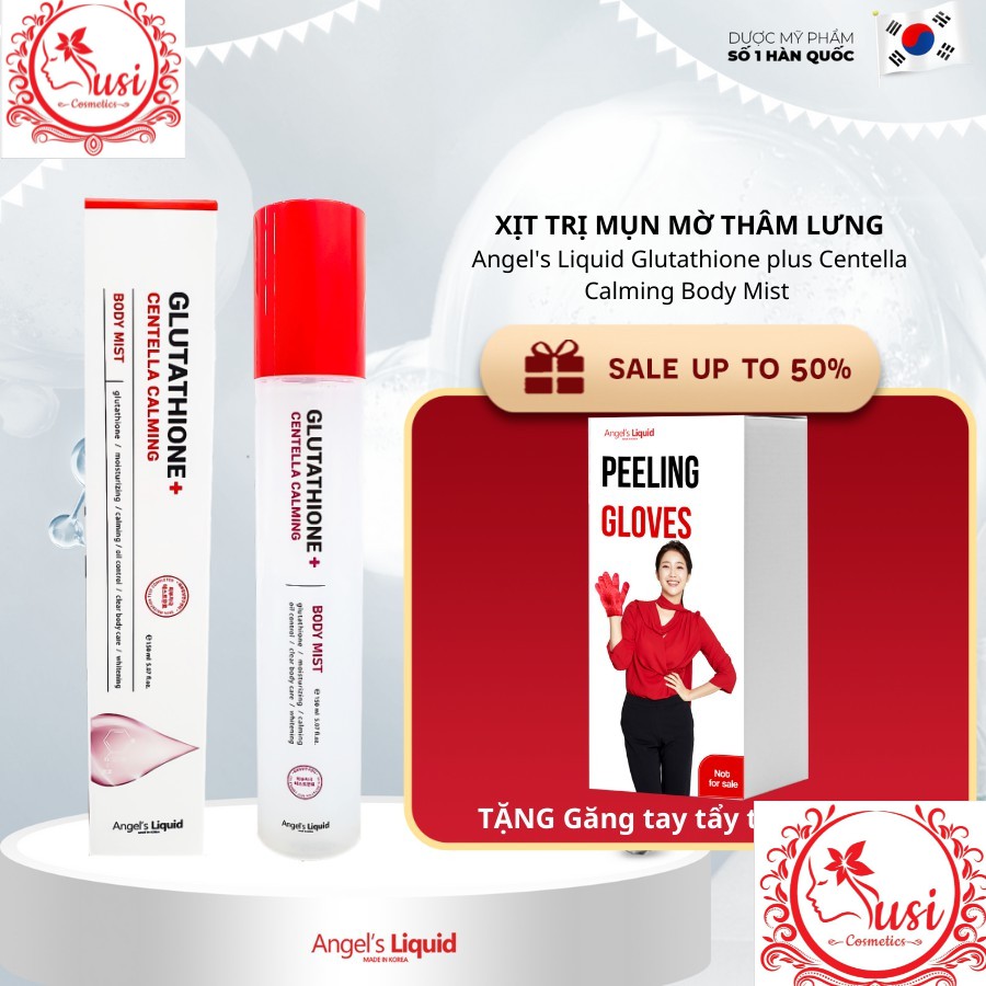 (KÈM QUÀ) Xịt Giảm Mụn Lưng Giảm Thâm Sau Mụn Angel's Liquid Glutathione+ Centella Calming Body Mist 150ml