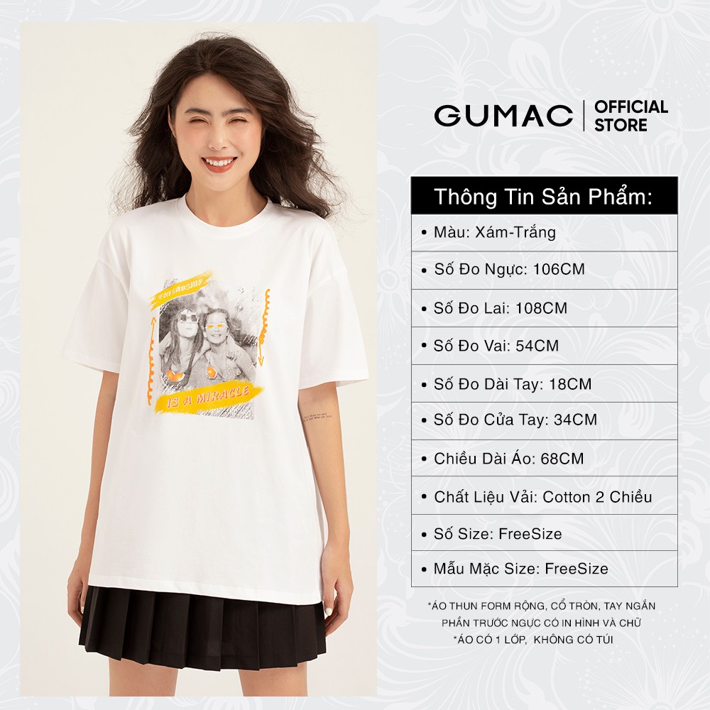[Mã WABRGU50 giảm 10% đơn 250K] Áo thun nữ in cô gái GUMAC đủ màu thiết kế basic năng động, trẻ trung ATB153