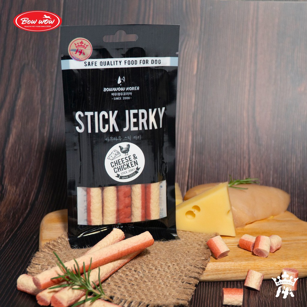 BOWWOW CHEESE &amp; CHICKEN Stick Jerky 50g _ Phô Mai mix thịt gà que cho chó 50g