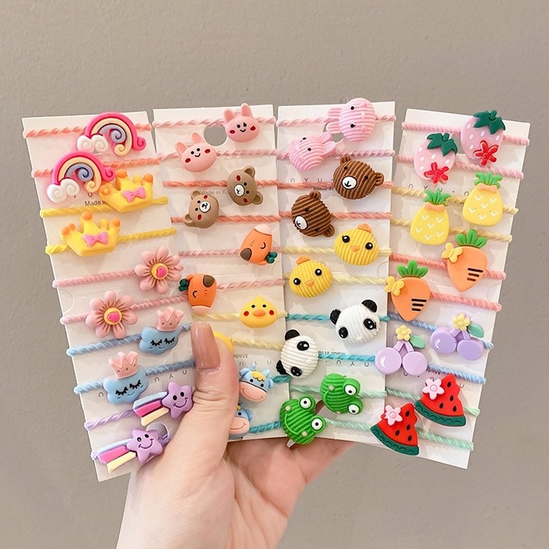 Bộ Dây Buộc Tóc Cao Su Họa Tiết Hoạt Hình Dễ Thương Phong Cách Hàn Quốc Cho Bé