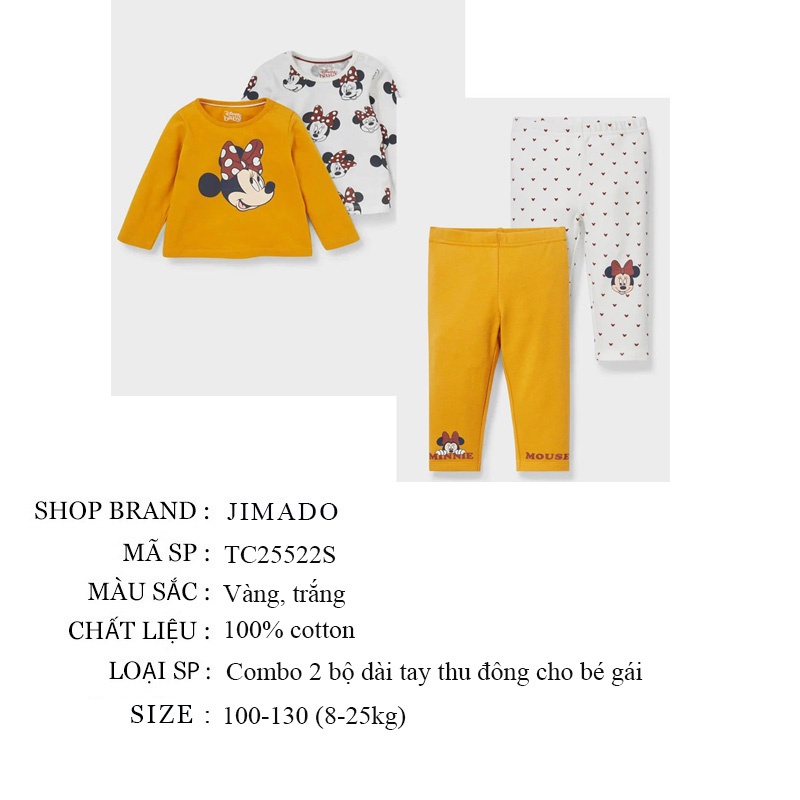 Quần áo trẻ em đồ bộ bé gái combo 2 bộ dài tay thu đông hình Mickey Mine Mouse chất cotton 4 chiều JIMADO TC25522S