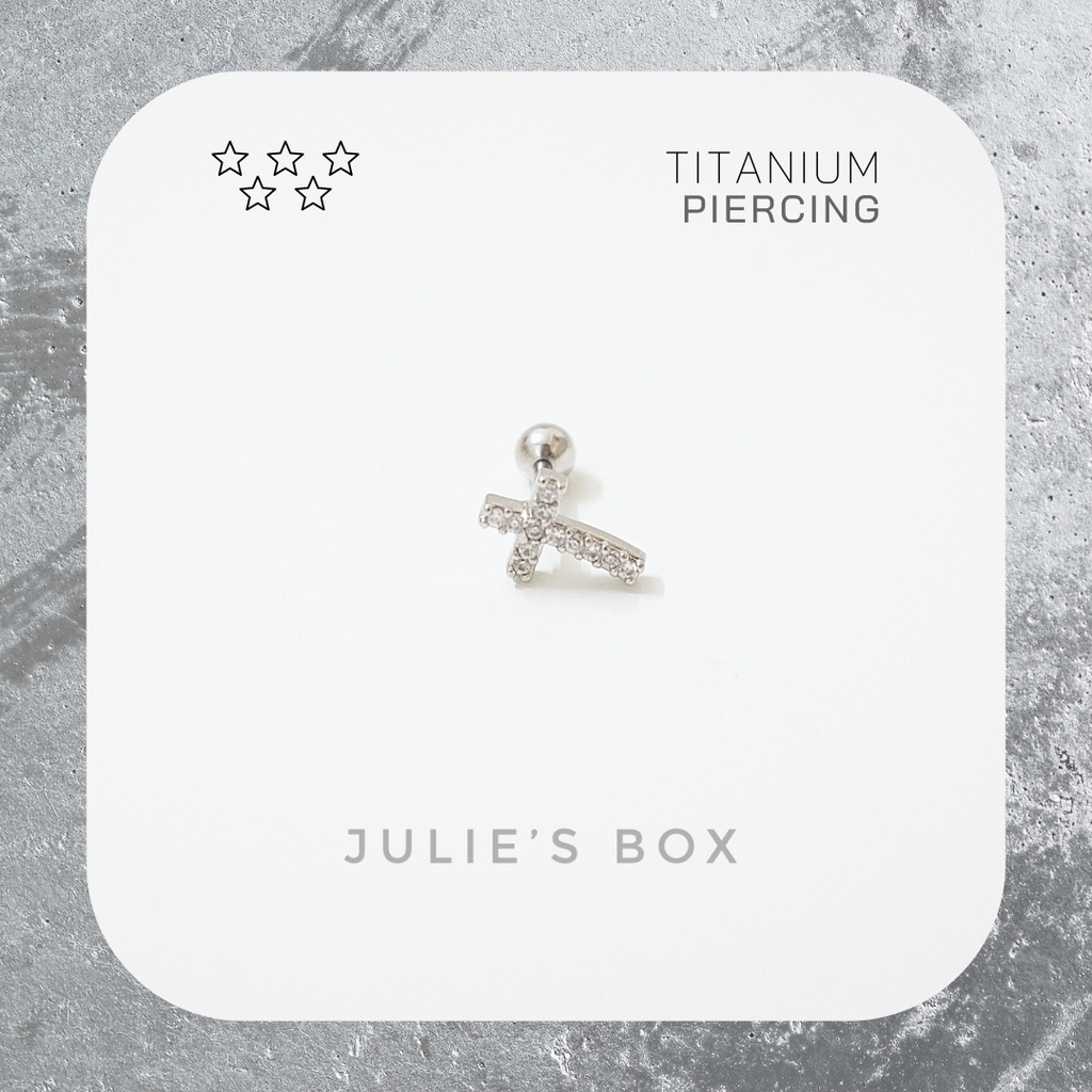 [1 Chiếc] Khuyên Tai Titan Thánh Giá Đính Đá Cong Unisex Màu Bạc Không Gỉ Sét Không Ngứa Bông Tai Nam Julies Box 66