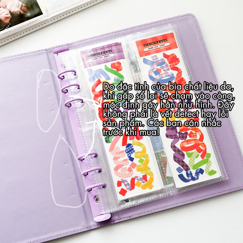 Sổ Binder A5 - 6 Còng Bìa Da Trơn Láng Đựng Ảnh, Photocard