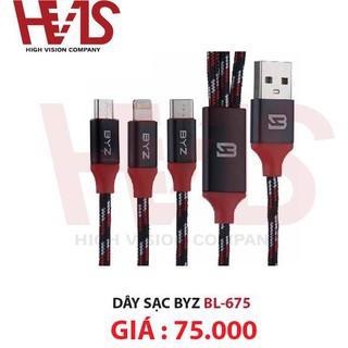 Dây sạc điện thoại 3 đầu lightning, micro usb, type c 1.2m BYZ BL-675