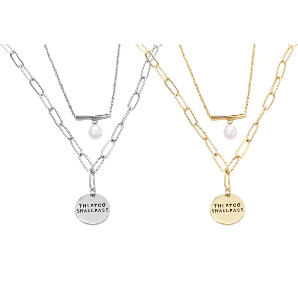 Qqmall Vòng Cổ Choker Hai Lớp Mặt Đồng Xu Và Chữ Phong Cách Cổ Điển