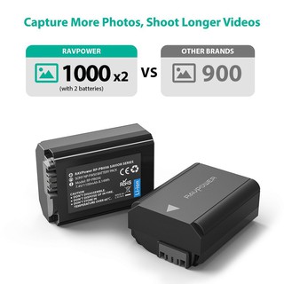 kemkem Bộ hai pin+Sạc đôi RAVPower NP-FW50 cho Sony A6400, A6000, A6300, A7, A7R, A7S... 12 3