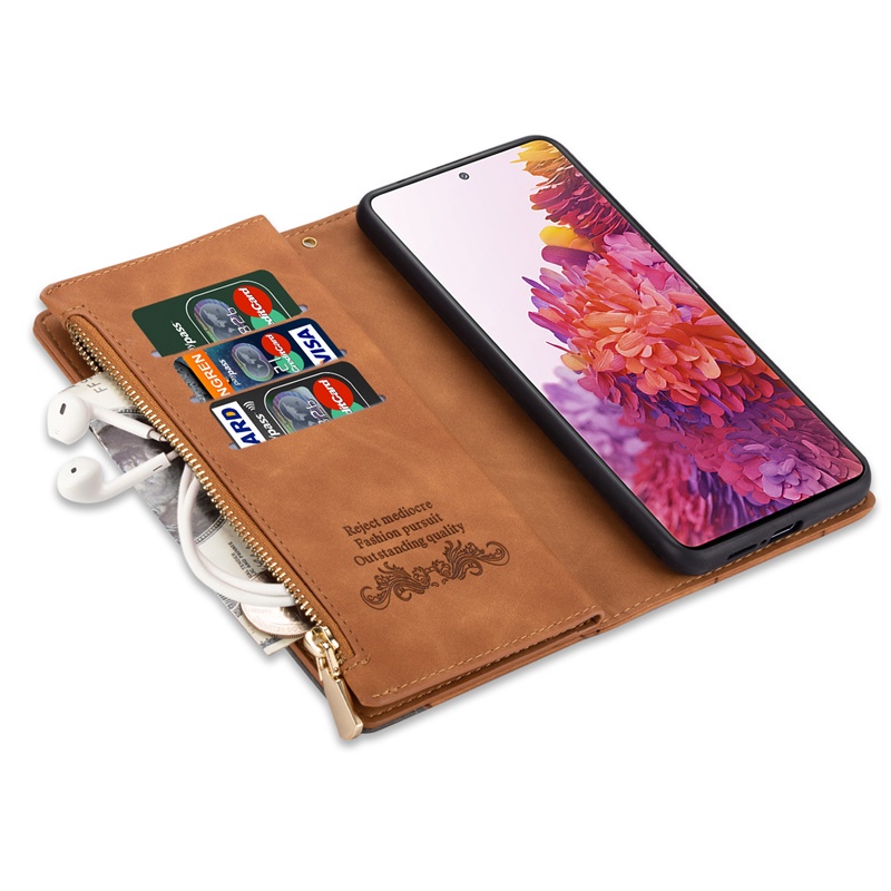 Ốp Điện Thoại Da Pu Ví Lật Có Dây Kéo Samsung Galaxy S10 Plus S9 Plus S8 Plus S7 Edge Note 10 Lite S10 Lite S10+ S9+ S8+