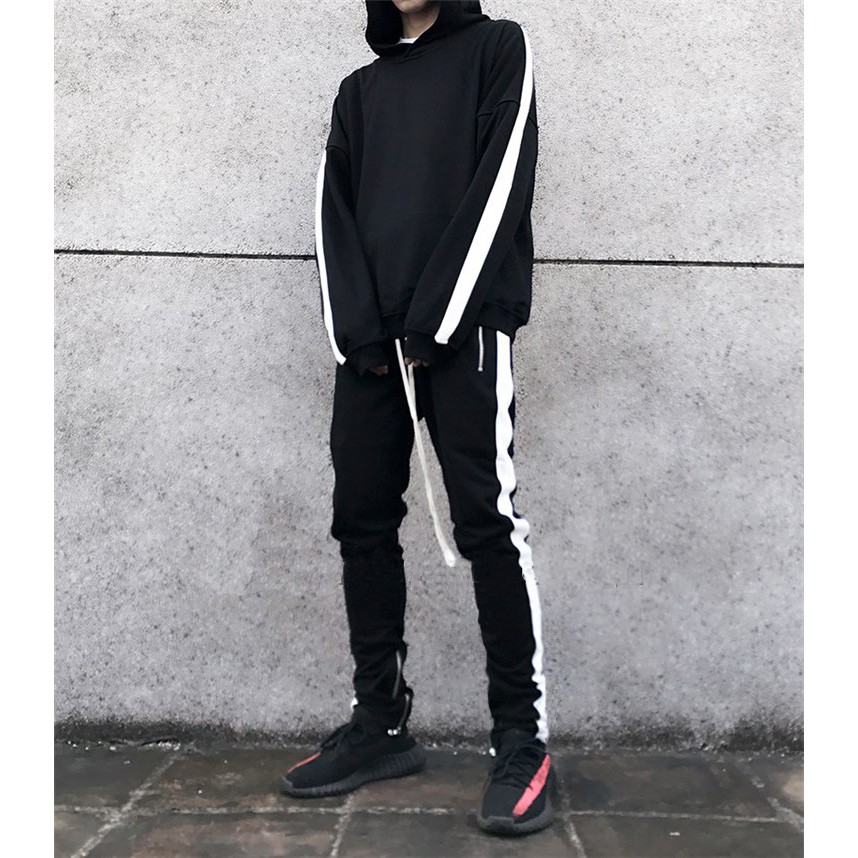 Áo Hoodie track line sọc trắng