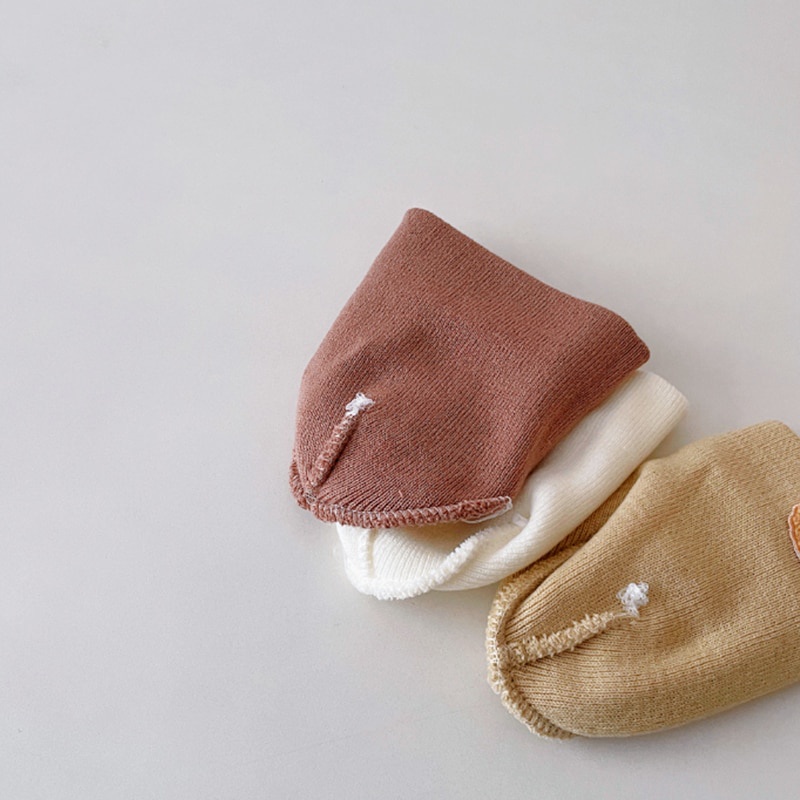 Mũ Beanie Dệt Kim Mềm Mại Màu Trơn Hình Gấu Hoạt Hình Hàn Quốc Giữ Ấm Mùa Đông Cho Trẻ Sơ Sinh