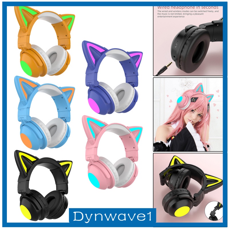 Tai Nghe Chụp Tai Bluetooth 5.0 Không Dây Chống Ồn Hình Tai Mèo Dễ Thương Cho Bé Gái Dynwave1