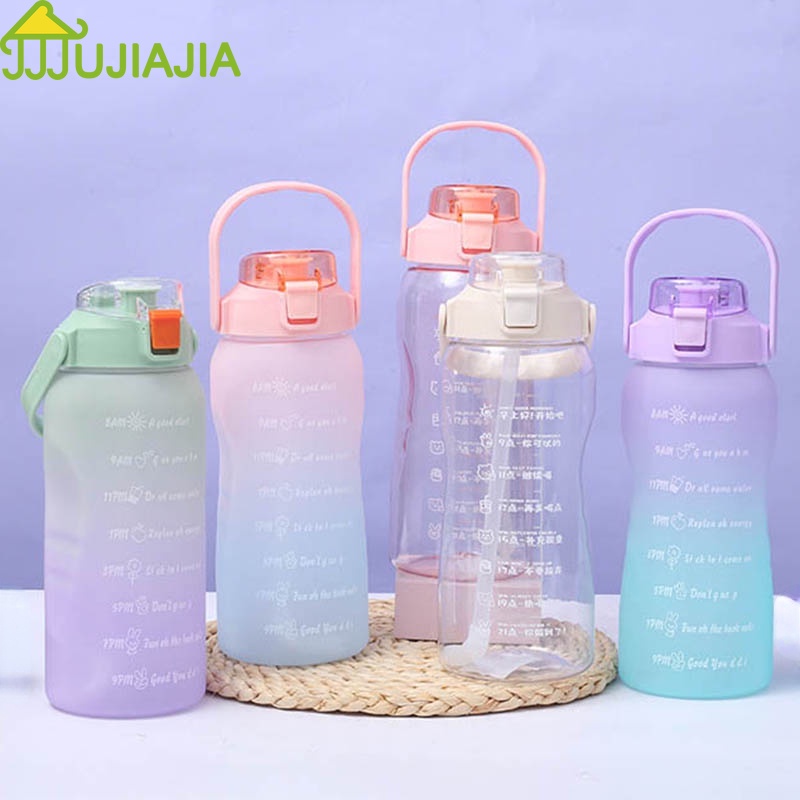 Bình uống nước JUJIAJIA bằng nhựa dung tích lớn 1500ml chống rơi màu gradient có nhãn dán