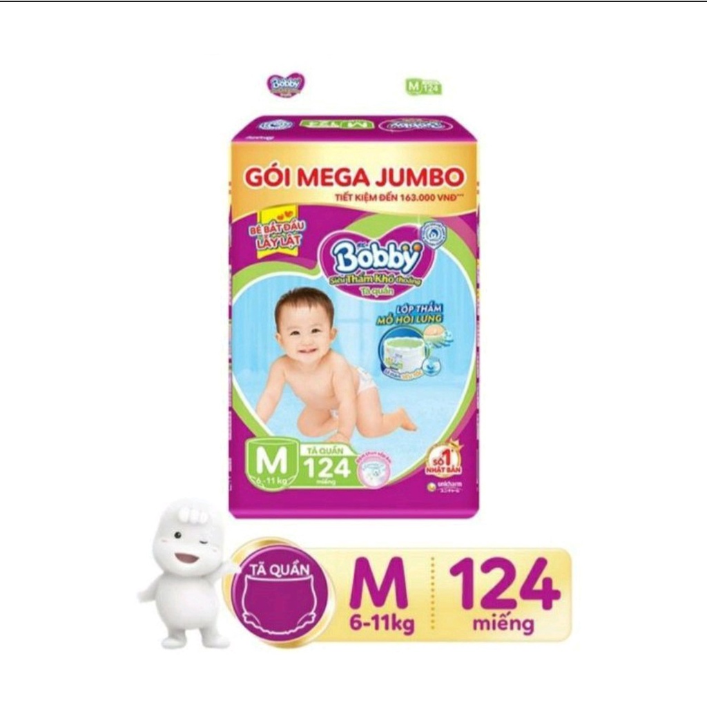 Tã quần Bobby Mega Jumbo M124 / L108 / XL96 / XXL88