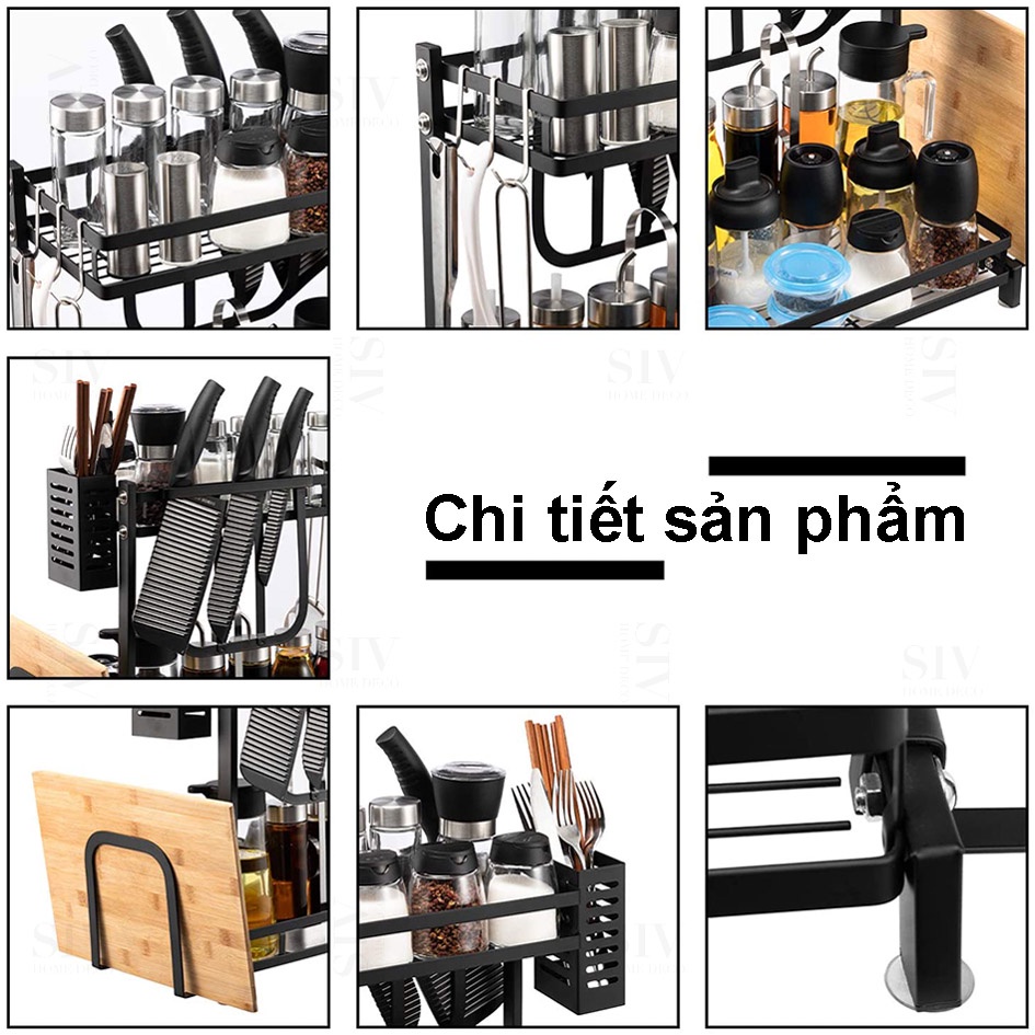SIV Kệ Đựng Gia Vị 2/3 tầng, Kệ hũ gia vị để bát đũa dao thớt 3 màu