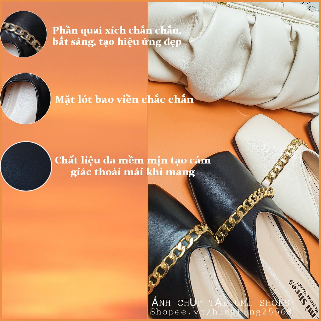 [NOWSHIP HN] Giày sục mũi vuông đế bằng bệt xích màu đen/kem đơn giản nữ tính xinh đẹp nhẹ nhàng đi chơi đi làm mới xinh