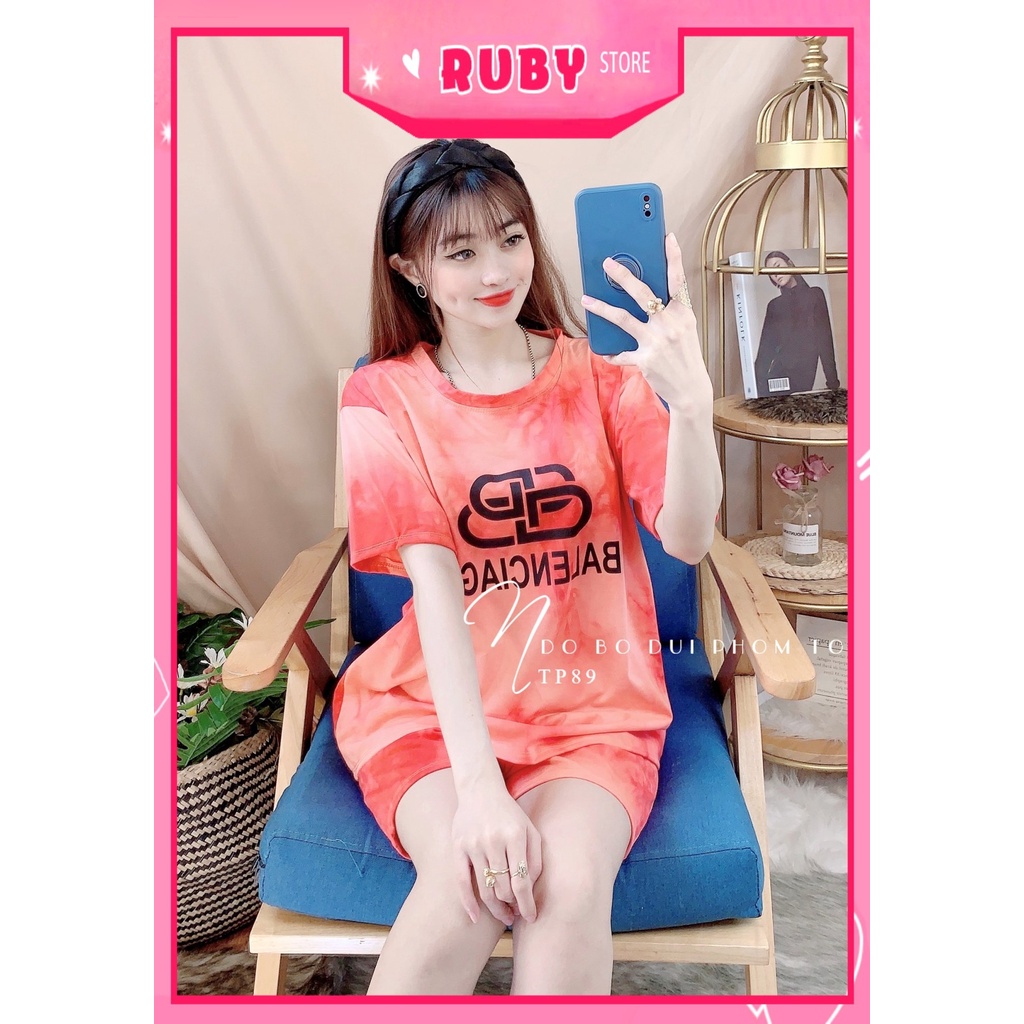 Đồ bộ thun đùi phom to cho nữ mặc nhà chất thun mềm mát loang màu dễ thương TP89