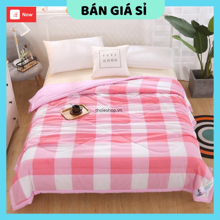 Mền  GIÁ VỐN] Chăn bông cotton hình ca rô 200x230cm, mềm mịn với da, không bị phai màu. 8393