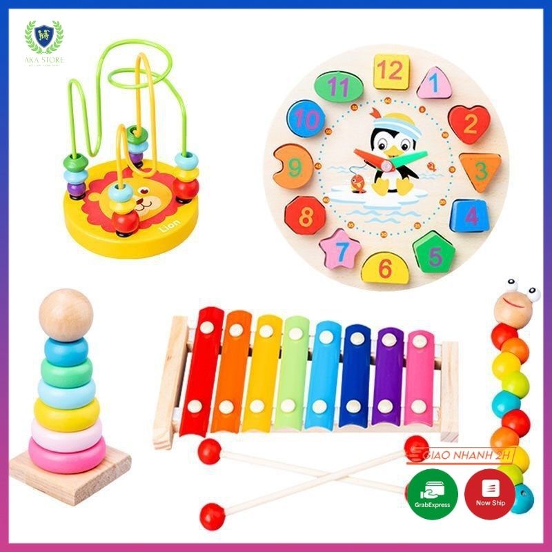 [HÀNG ĐẸP] Đồ chơi gỗ thông minh cho bé, COMBO đồ chơi gỗ montessori 4 - 6 món phát triển trí tuệ, AKA Store