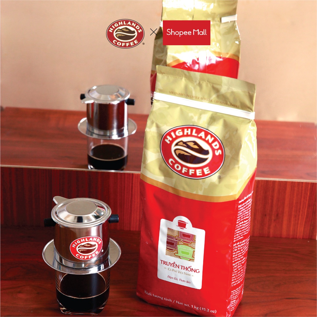 COMBO Cà phê bột Truyền thống Highlands coffee 1kg và gói 200gr đậm đà vị truyền thống