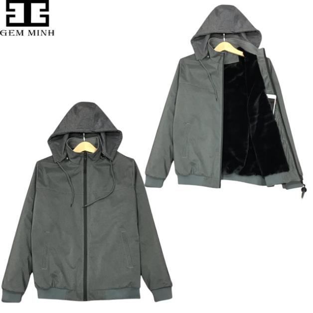 Bigsize 50-110kg- áo khoác nam lót lông vải dù chống nước - áo gió nam lót lông có mũ ấm áp New