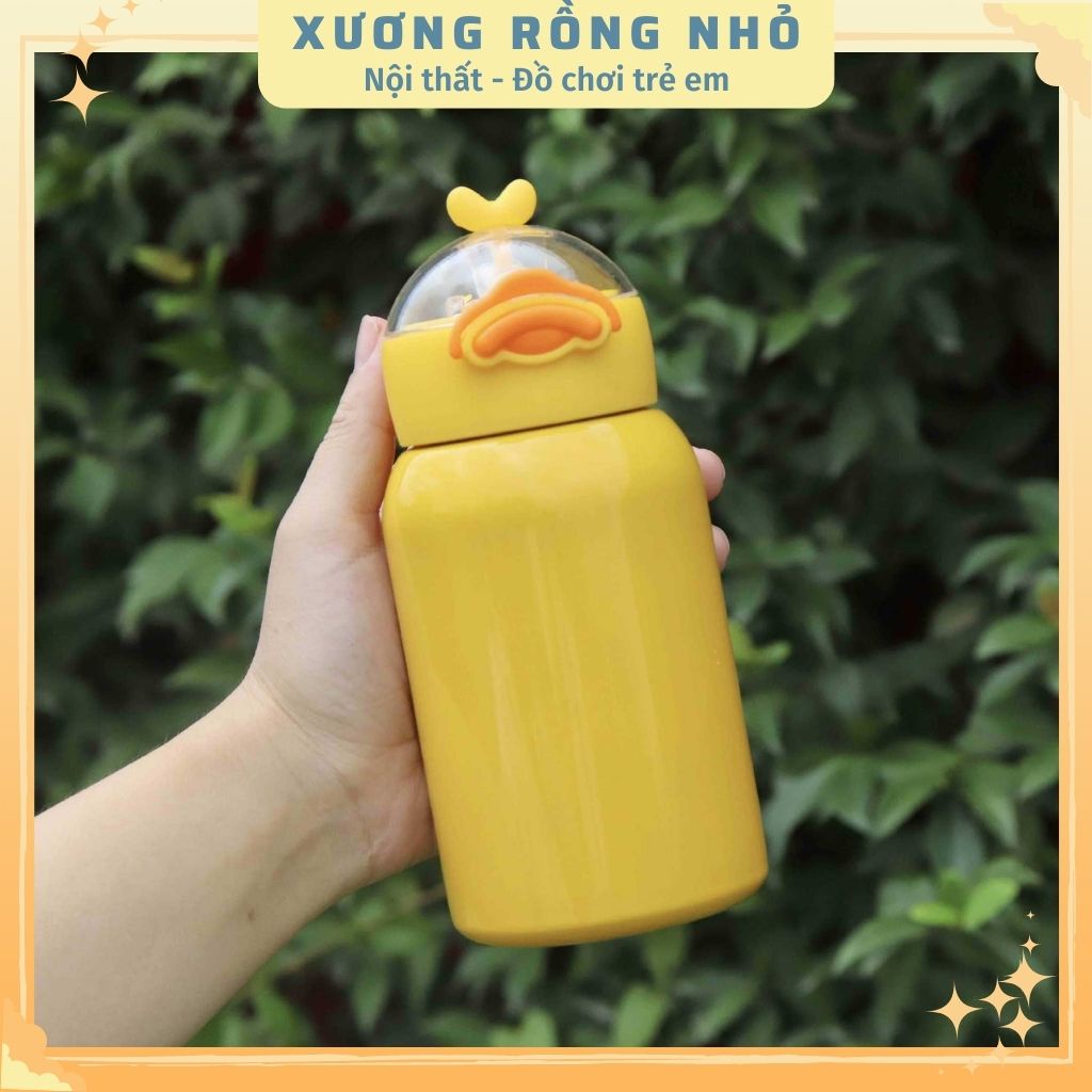 Bình Nước Giữ Nhiệt tặng kèm sticker Inox 304 Cao Cấp Hình Vịt Con, Bình Đựng Nước Đi Học Cho Bé tặng kèm stiker