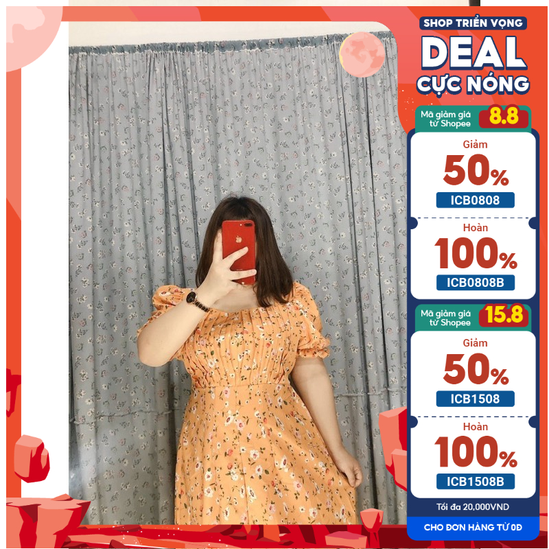 Đầm xếp ly ngực hoa nhí Bigsize 65-85kg Hình thật Bụ Bẫm shop