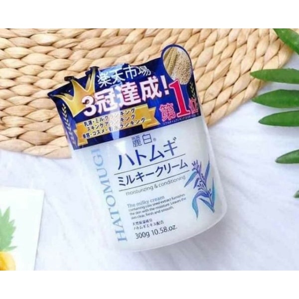 Kem dưỡng ẩm trắng da ý dĩ Hatomugi Moisturizing &amp; Conditioning The Milky Nhật Bản 300g