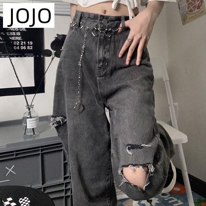 Quần Jeans Dài Ống Rộng Lưng Cao Phối Rách Phong Cách Đường Phố Retro Thời Trang Mùa Hè Mới Cho Nữ