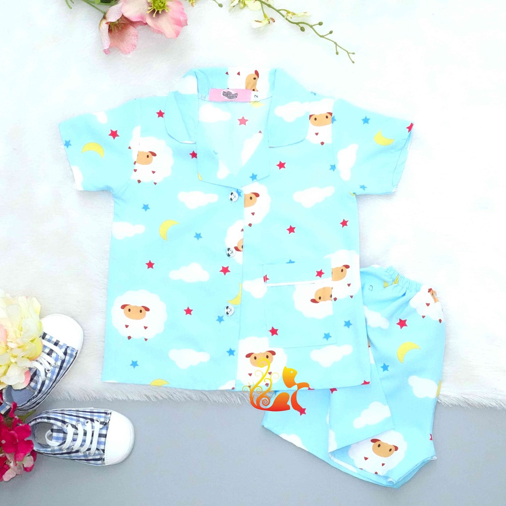 Đồ Mặc Nhà &quot;Cừu - Trăng Sao&quot; Pijama Kate Thái - Cho Bé 8 - 38kg.