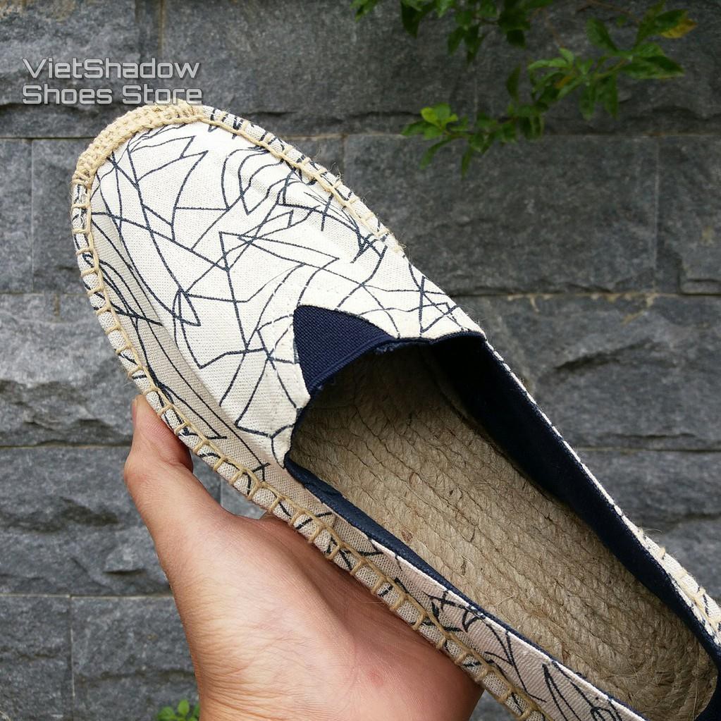 Slip on nam | Giày lười vải nam kiểu TOMS - Vải bố, đế cói họa tiết đen - Mã SP 8082 hàng Quảng Châu