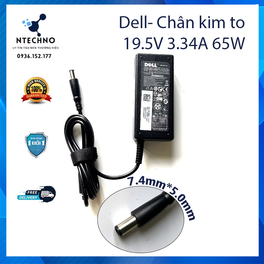 Sạc Zin Laptop Dell 19.5V 3.34A 65W Chân kim to/Chân kim nhỏ dành cho laptop Dell -Tặng kèm dây nguồn- Bảo hành 12 Tháng