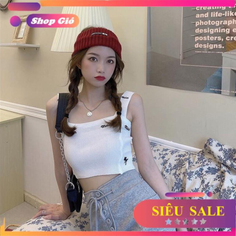 [SALE SOCK] áo croptop hai dây dệt kim thêu chữ mẫu thiết kế mới hot nhất năm