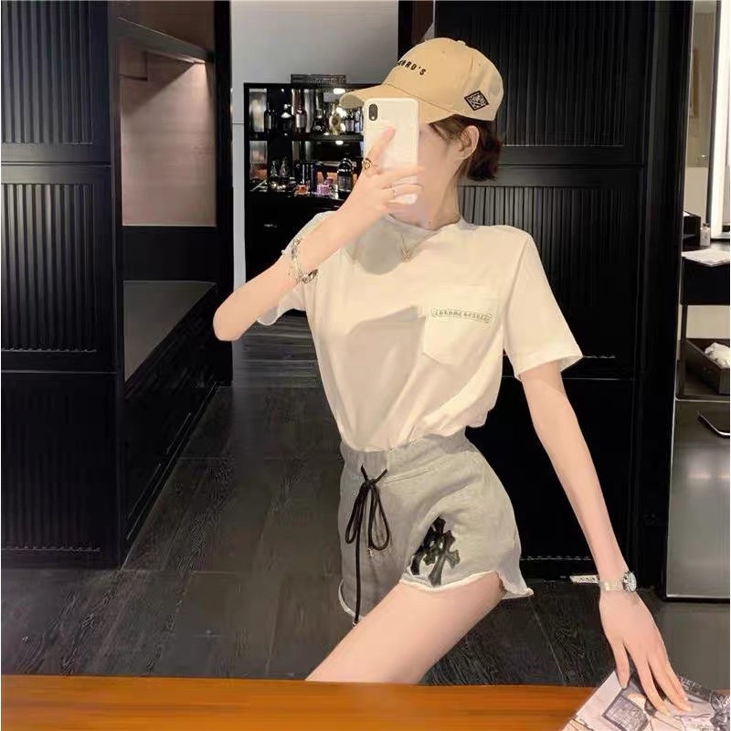Jiashucheng Bộ Áo Thun + Quần Short Thời Trang Đường Phố Phong Cách Hồng Kông Yujie Influencer
