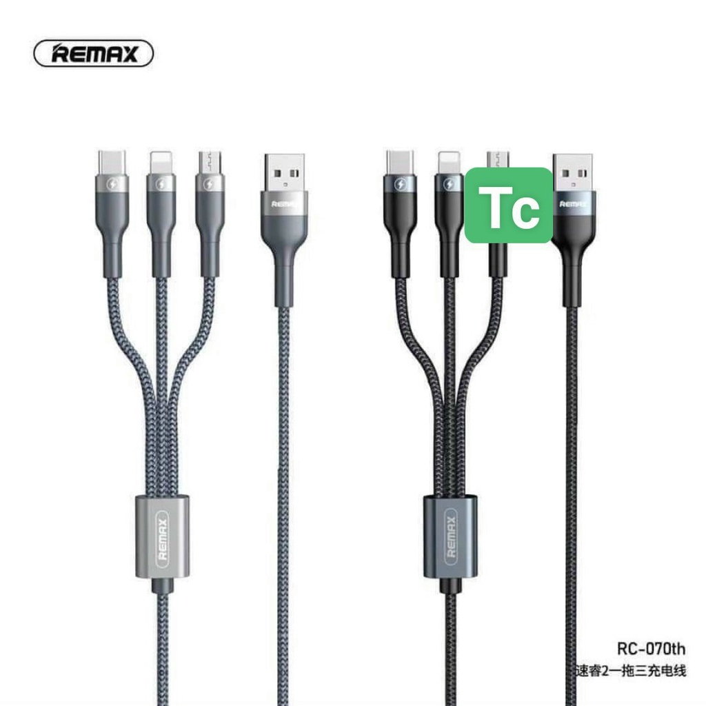 Dây cáp sạc Remax 3 Đầu IPHONE - MICRO USB - TYPE C Dây Dù RC-070TH RC-131th