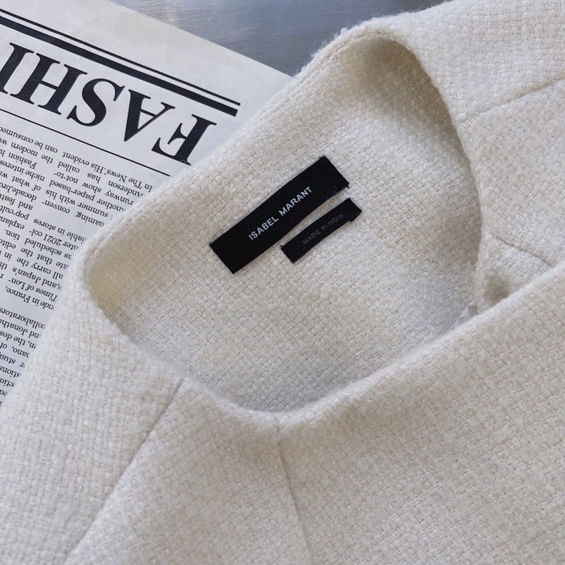 Áo khoác dạ cổ tròn dáng rộng hai hàng khuy thương hiệu Isabel Marant cao cấp