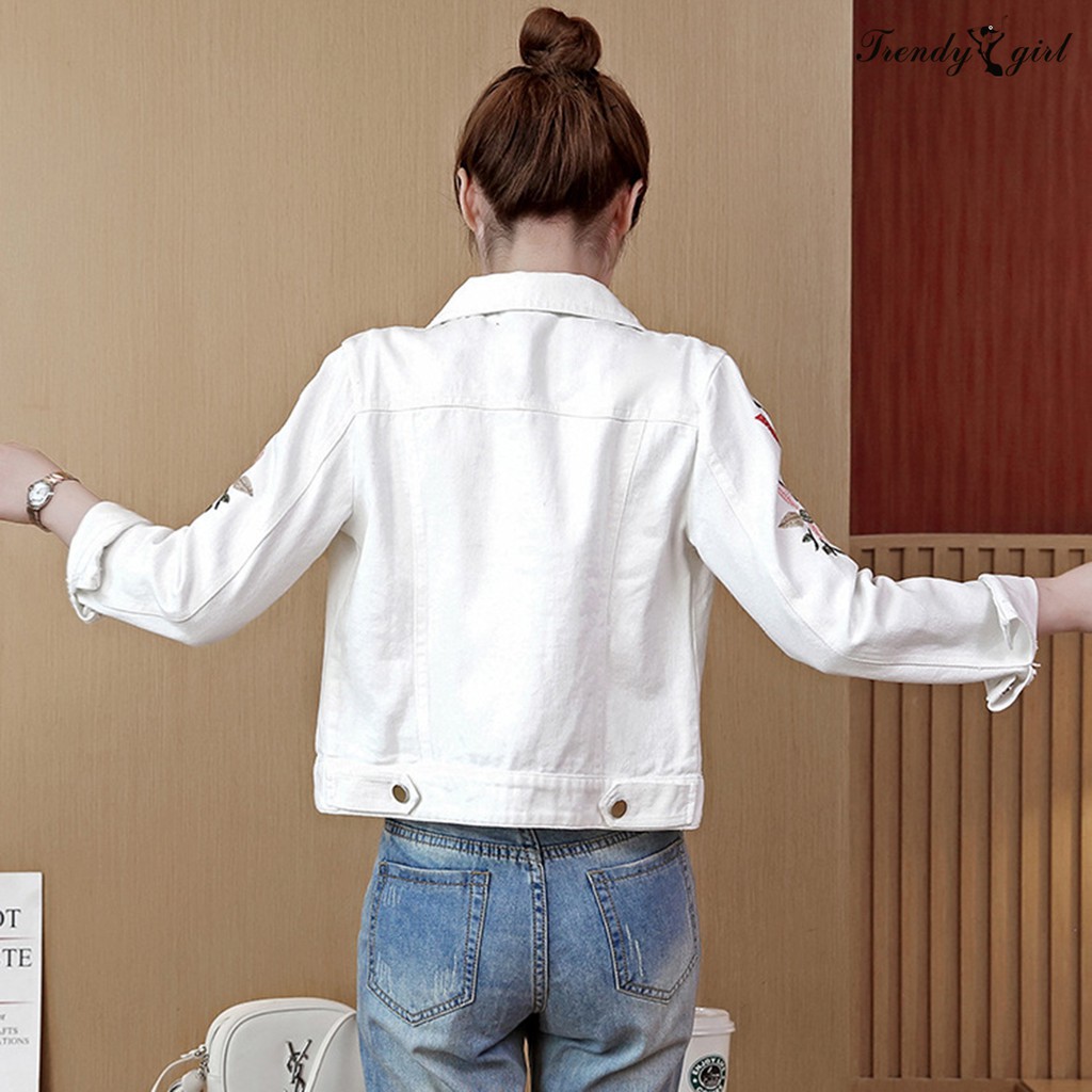 Áo Khoác Jean Nữ Tay Dài Thêu Hoa