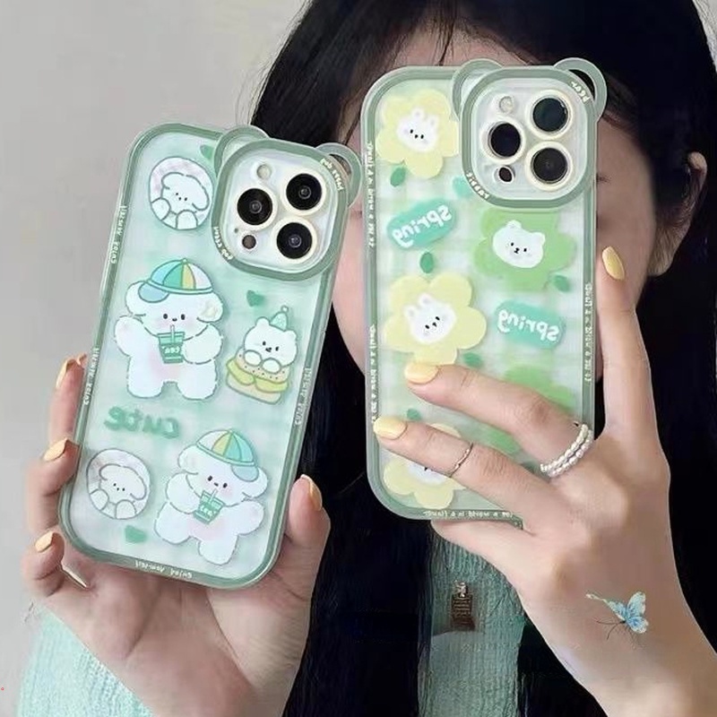 Ốp Điện Thoại Silicon Mềm Trong Suốt In Hình Gấu Và Hoa Dễ Thương Cho IPhone 12 13 11 Pro Max XS XR X 6 7 8 Plus