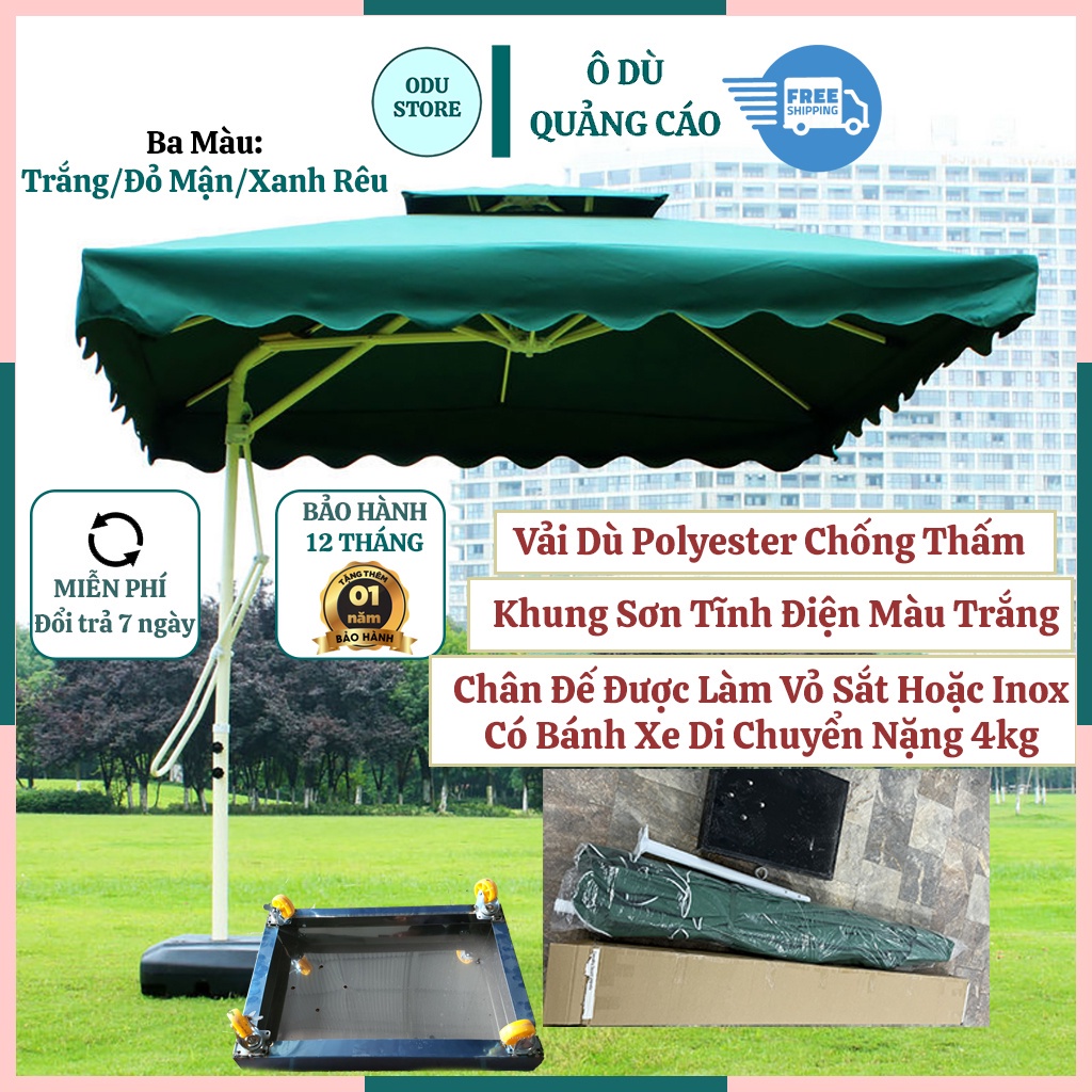 ✓✜▩Ô Dù Lệch Tâm Mái Vuông Che Nắng Mưa Ngoài Trời 2m5x2m5 Nhập Khẩu Có In Logo Thương Hiệu(Gồm Vỏ Chân Đế) Bảo Hành 3 N