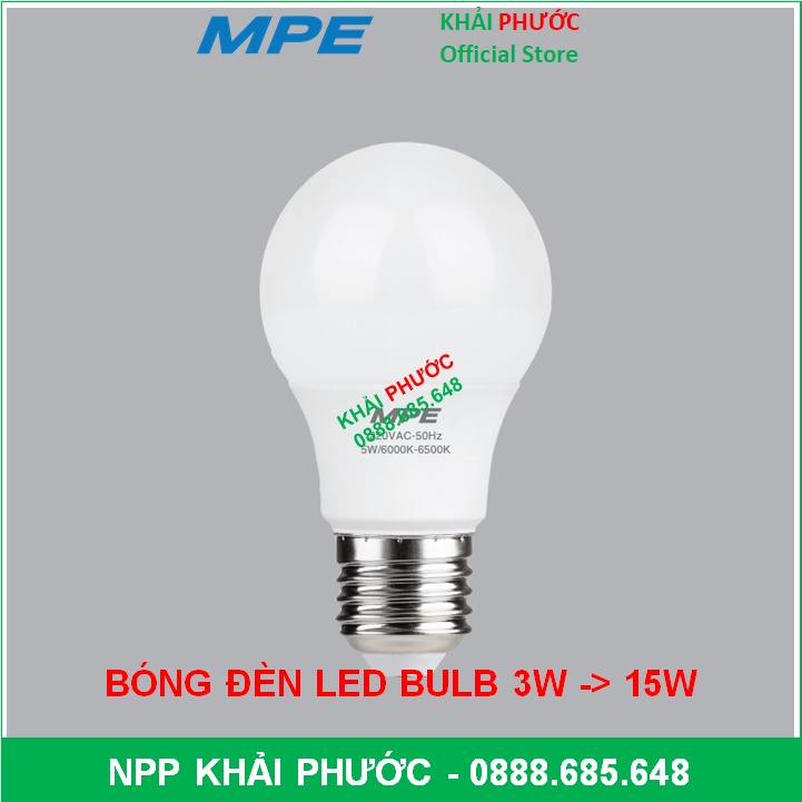 BÓNG ĐÈN LED BULB TRỤ BÚP 3W, 5W, 7W, 9W, 12W, 15W TRẮNG, VÀNG LBD MPE CHÍNH HÃNG, GIÁ RẺ - KHẢI PHÁT