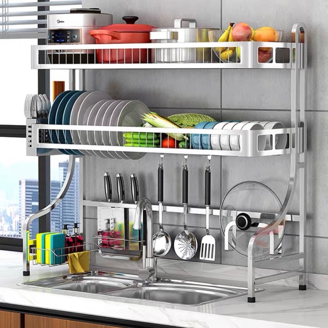 Kệ để trên bồn rửa bát inox 304đủ phụ kiện BH 5 năm (có sẵn mẫu 2 tầng chân rộng 92cm)