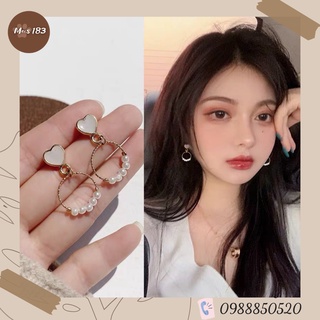 Bông tai, khuyên tai trái tim gọng tròn đính ngọc sang trọng cho bạn nữ