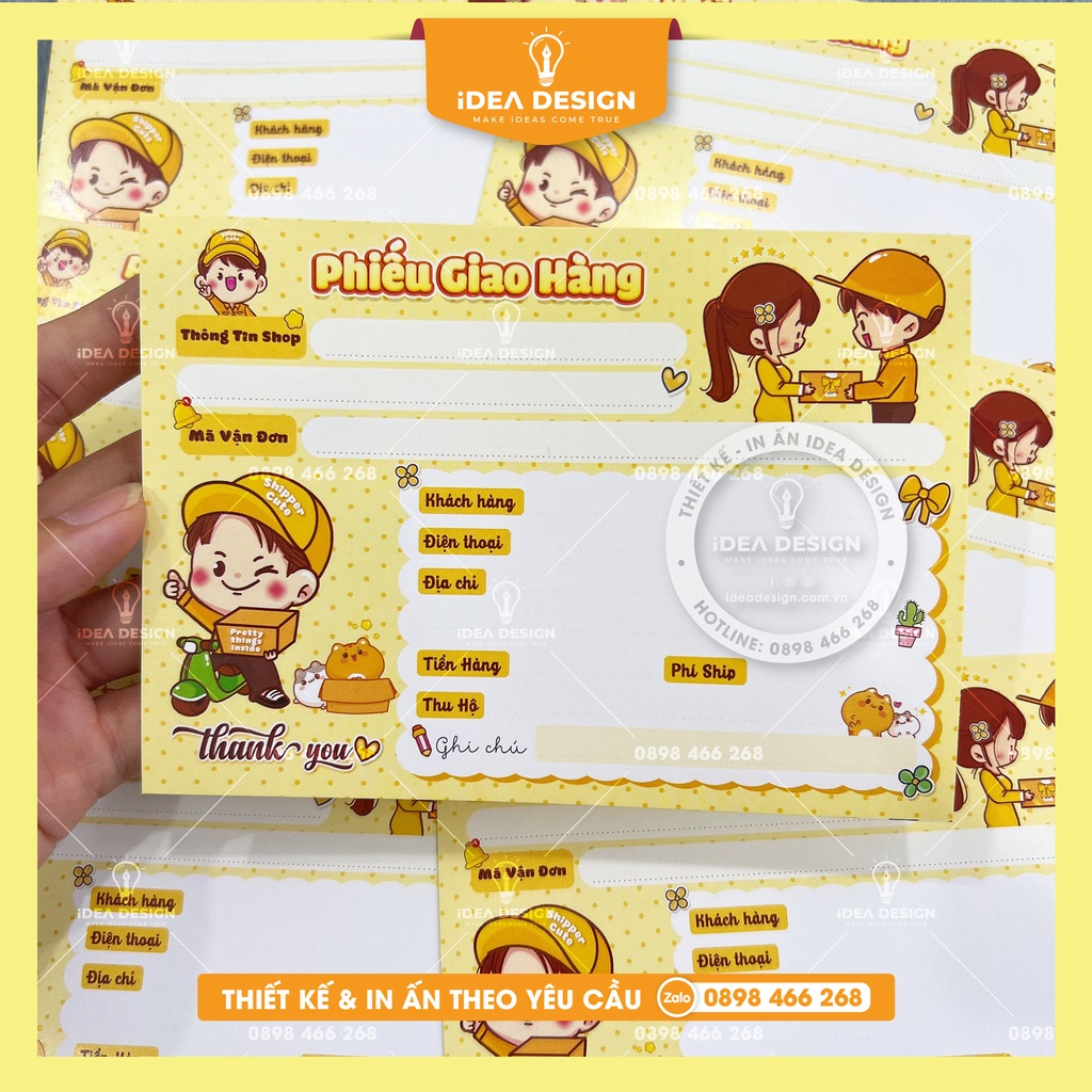 Phiếu Giao Hàng CÓ KEO, Nhãn dán phiếu Ship có mã vận đơn - Size 10x14cm - Mẫu YELLOW SHIPPER màu vàng - iDea Design