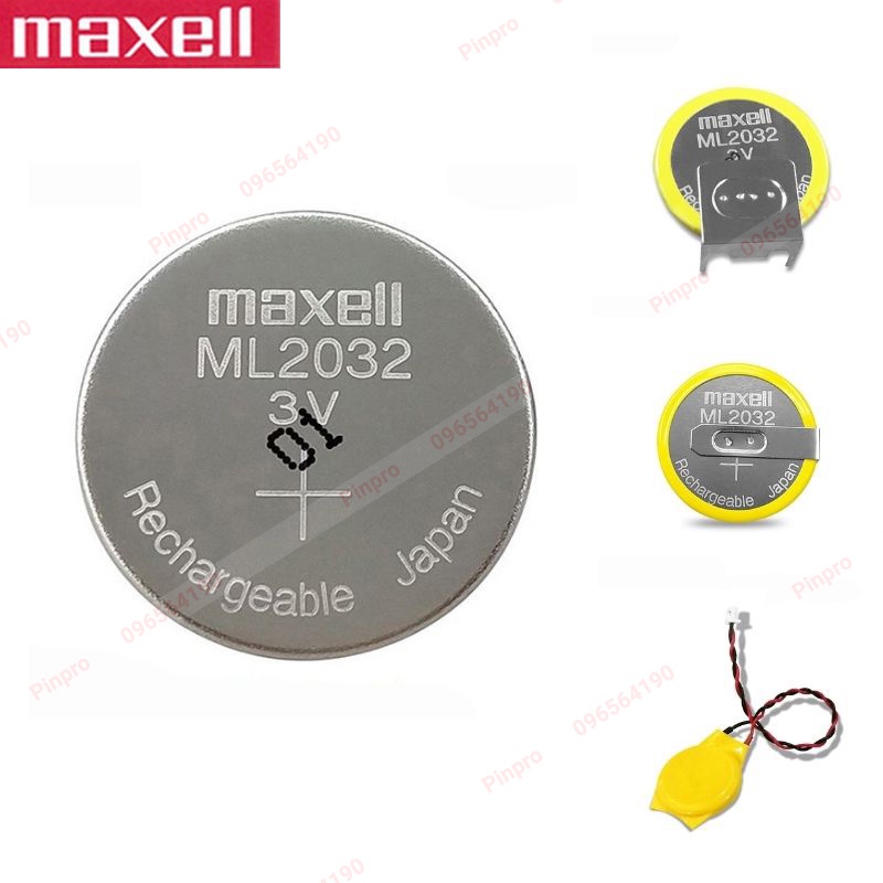 Pin sạc Maxell ML2032 3V Lithium hàn chân, có dây cắm