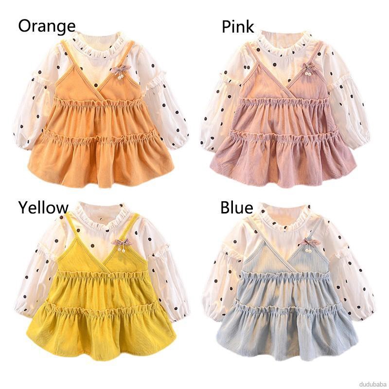 Đầm dài tay chấm bi thời trang xuân thu cho bé gái 0~4 tuổi